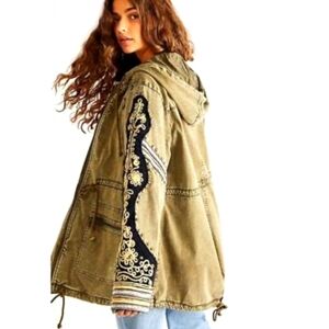 We The Free Golden Quills Military Parka Size Med Embroidered Boho Embellished